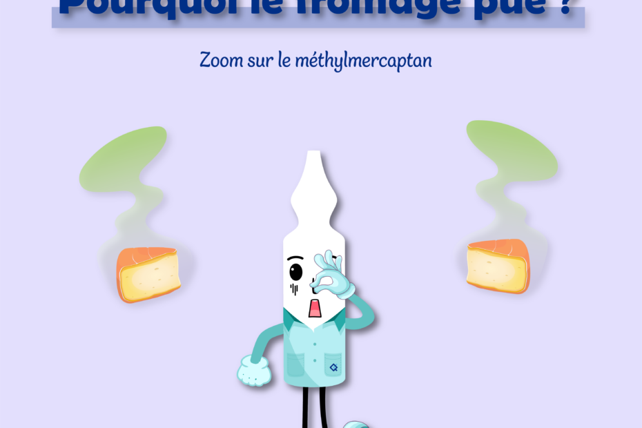 Pourquoi le fromage pue, avec la mascotte de Quad-lab qui se bouche le nez